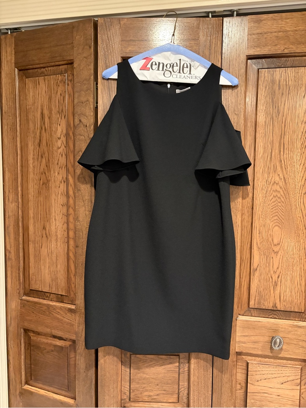 Chelsea28 Black Cold-Shoulder Ruffle Mini Dress